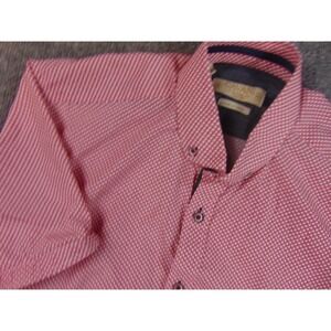 Cavani Shirt Mens Med Red White Geometric Pattern Business Casual